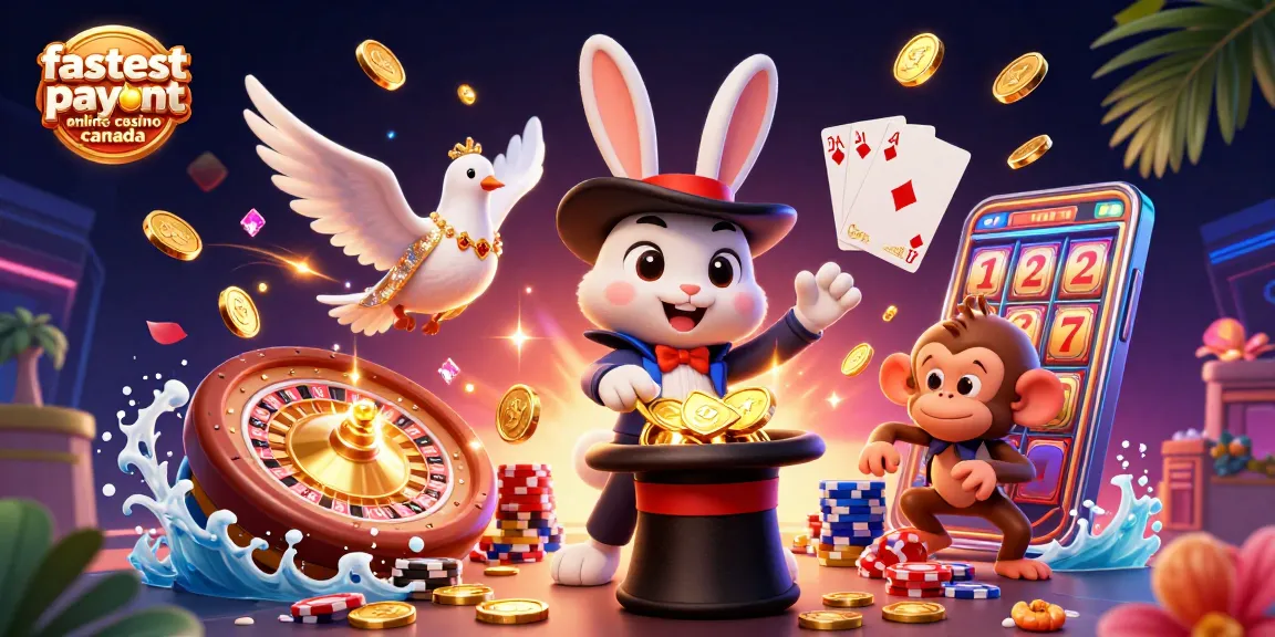 Experience the fastest payout online casino Canada magic with coins and vibrant gaming elements.